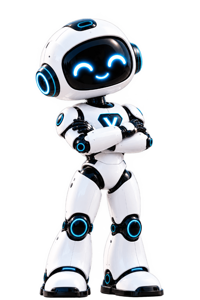 The Vision Bitz assistant robot standing with arms crossed