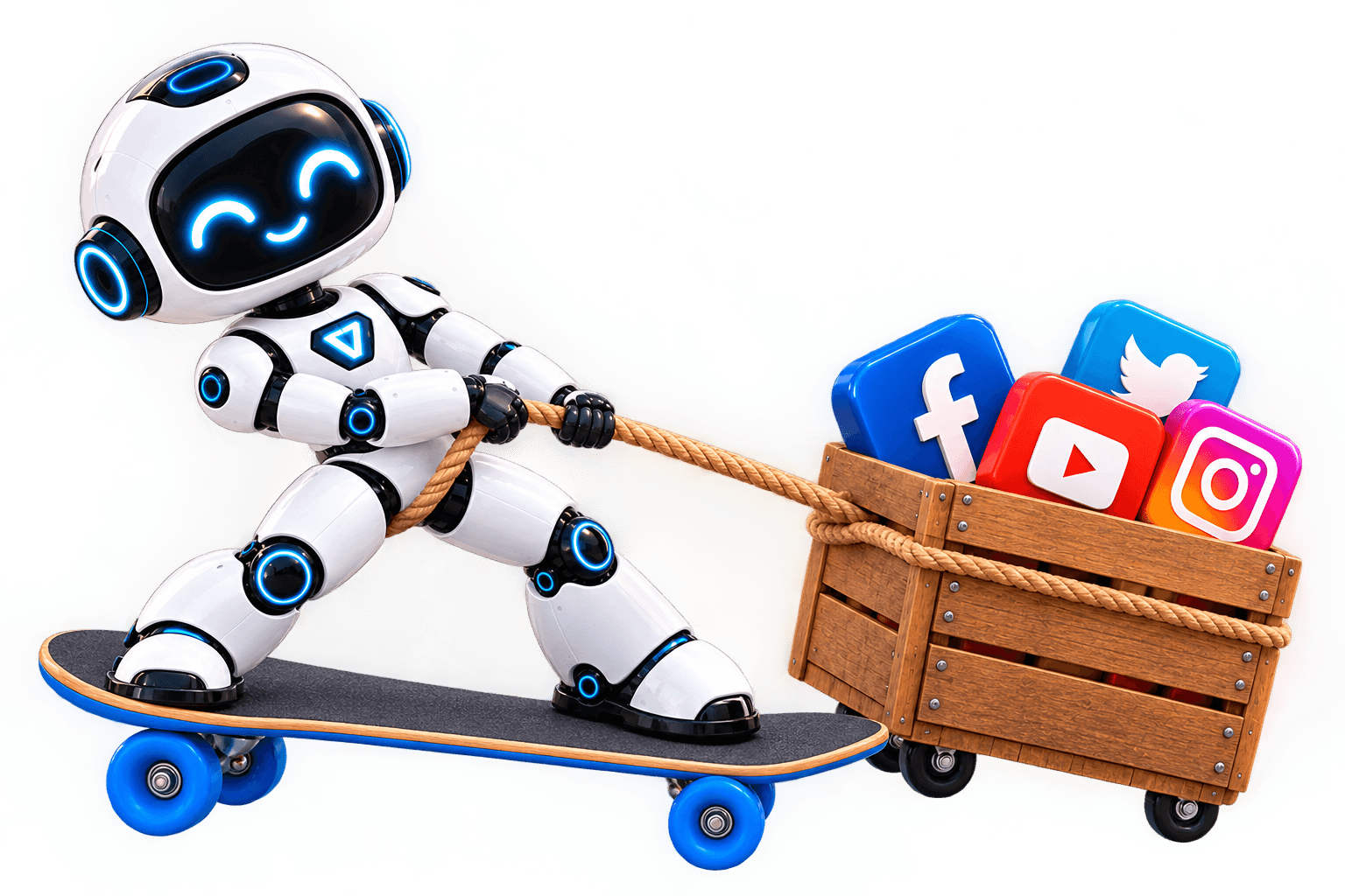 Illustration of a phone showing a social post with a rocket launching beside it